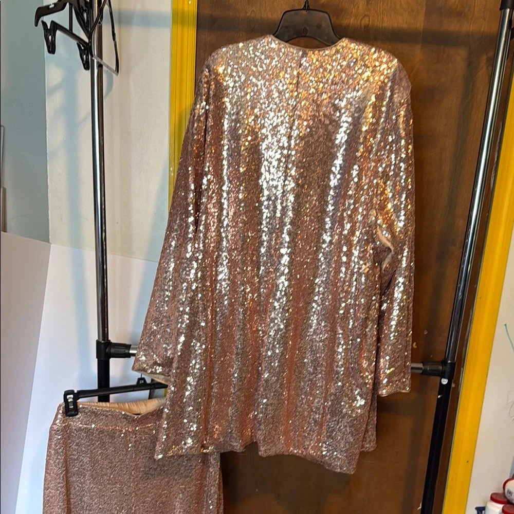 Torrid size 4 (26) Rose Gold Blazer and size 3 Tall (22-24) Pant Sequins Outfit - Picture 5 of 14
